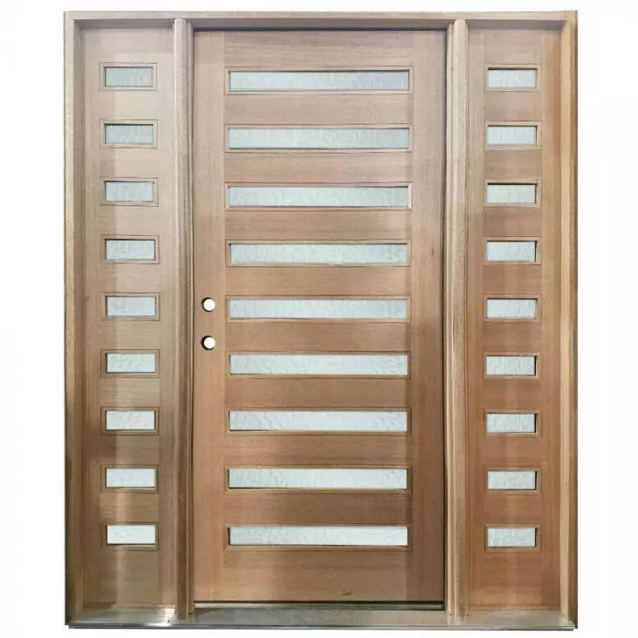 Aria Exterior Wood Door w/ Sidelites - Satin Glass - Right Hand Inswing