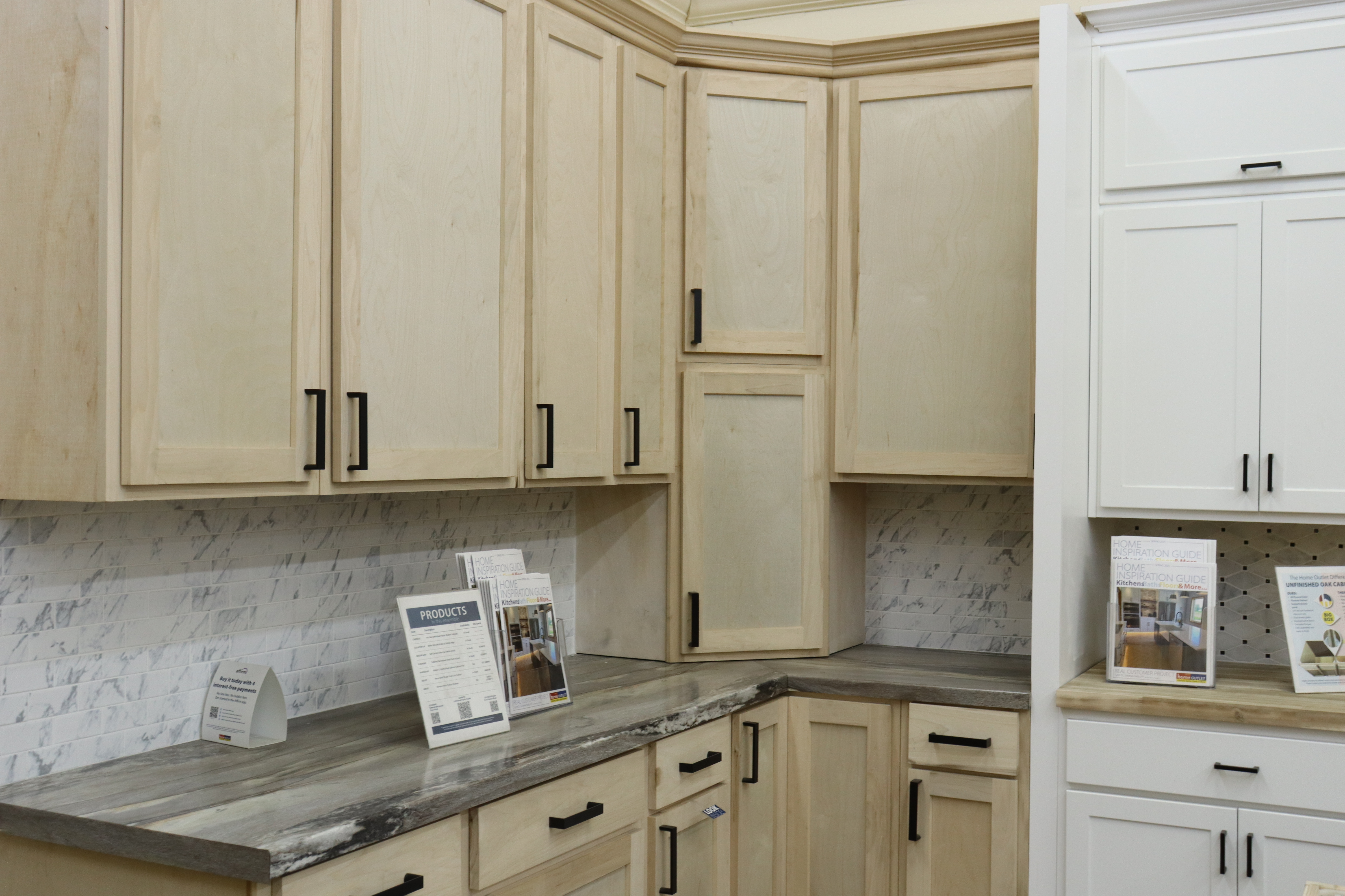 leed unfinished oak cabinet display